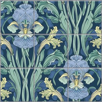 Ceramic tile mural with art nouveau iris flowers  Ceramic tile mural with art nouveau iris flowers