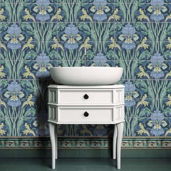 Bathroom tile with art nouveau iris flowers
