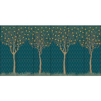 ceramic tile mural with orange trees