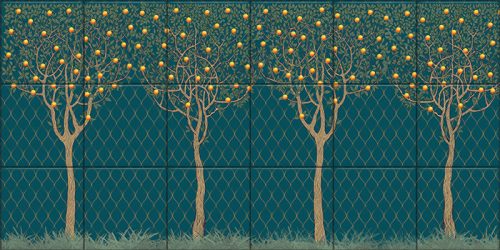 ceramic tile mural with orange trees