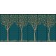 Minimalist-style ceramic tile mural featuring four stylized orange trees with a dark green trellis background