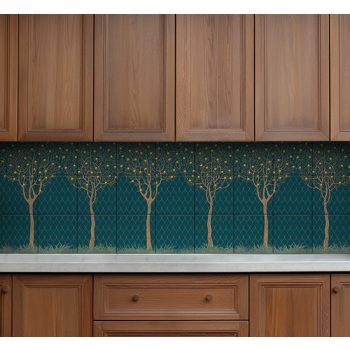 ceramic tile mural with orange trees