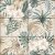 Tile mural with stylized tropical leaves and cream-colored hibiscus flowers in beige and green tones