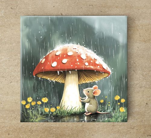 Mouse under a mushroom - ceramic tile trivet