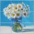 Daisy bouquet ceramic tile mural with polka dot ribbon on blue background