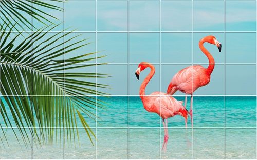 Tile mural - flamingos