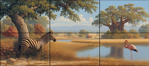 Zebra és flamingó mintás afrikai mozaik csempe