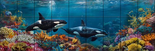 Tile mural - water world -dolphins 