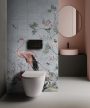 Flamingos and tropical birds among pastel plants – elegant tile mural