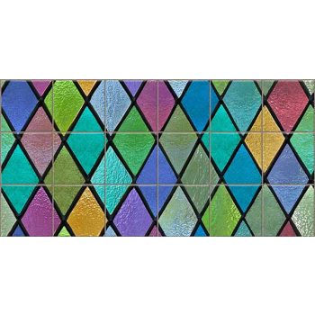 Színes rombuszmintás ólomüveg hatású dekorcsempe fekete kontúrral