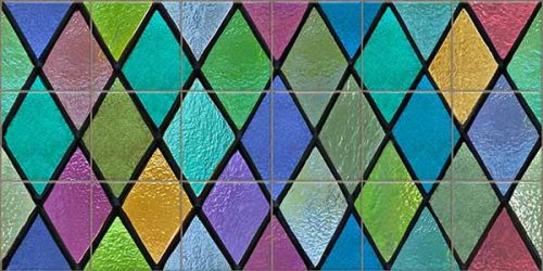 Ceramic tile mural with colorful stained glass style pattern