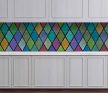 Színes rombuszmintás ólomüveg hatású dekorcsempe konyhában