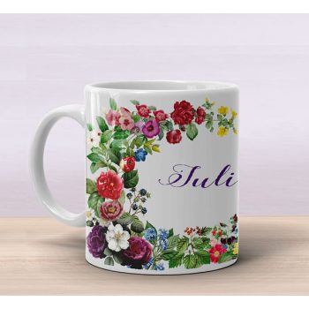 Unique personalized name mug with flower decoration 