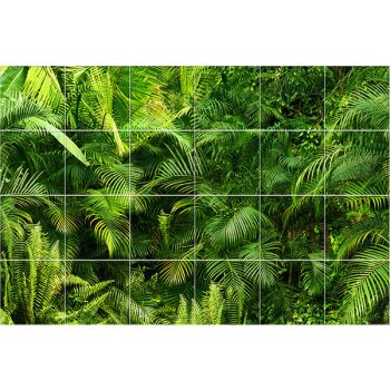 Dense green jungle with palm leaves and ferns – tropical tile mural Dense green jungle with palm leaves and ferns – tropical tile mural
