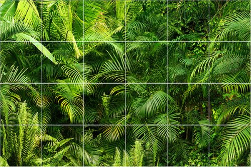 Dense green jungle with palm leaves and ferns – tropical tile mural