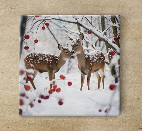 Ceramic trivet - deers in the snow