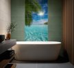 Palm leaf over turquoise lagoon – tropical tile mural
