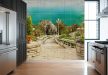 Mediterranean Tile Mural with Sea View and Stone Staircase
