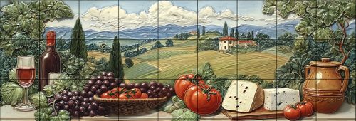 Konyha csempe Toszkán csendélet bor és szőlő mintával