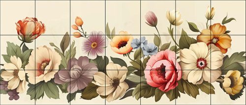 Ceramic tile mural - vintage flowers