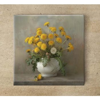 Dandelions in vase - ceramic tile trivet