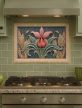 orchid ceramic tile mural with decorative leaves