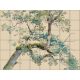 Botanical ceramic tile mural with tree branches and green leaves