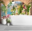 Mediterranean Tile Mural with Terrace, Fountain and Lakeside Town