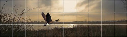 Tile mural - birds - wild goose and reeds 
