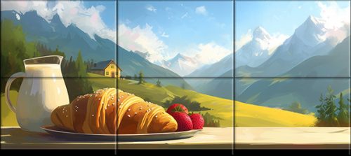 Tile Mural – French Alps Breakfast Scene with Croissant 