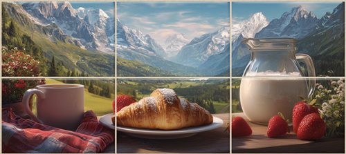 dekorcsempe alpesi reggeli tájkép mintával