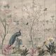 Ceramic tile mural with peacock, tropical birds, butterflies and blooming branches