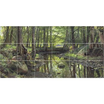 Ceramic tile mural with forest creek, rocks and trees Ceramic tile mural with forest creek, rocks and trees