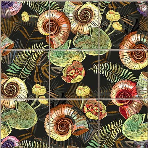 Ceramic tile mural - ammonites fossil