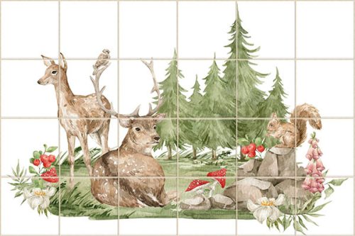 Ceramic tile mural - deers in the forest