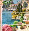 Mediterranean Tile Mural with Terrace, Fountain and Lakeside Town
