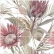 Tile mural with watercolor-style pastel protea flowers and tropical leaves