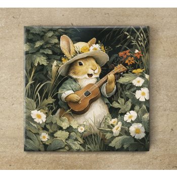 Signing bunny  - ceramic tile trivet Signing bunny  - ceramic tile trivet