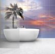 Beach and palm tree in the sunset - tile mural