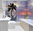 Beach and palm tree in the sunset - tile mural