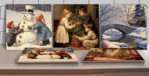 Ceramic tile mural - children playing snowball 