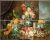 Parrot and fruit still life ceramic tile mural with flowers