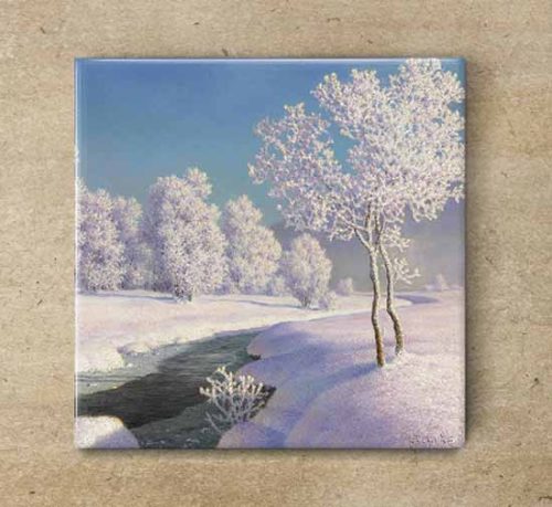 Ceramic tile trivet - winter landscape