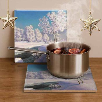 Ceramic tile trivet - winter landscape