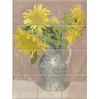 Napraforgók pöttyös kancsóban dekorcsempe csempekép