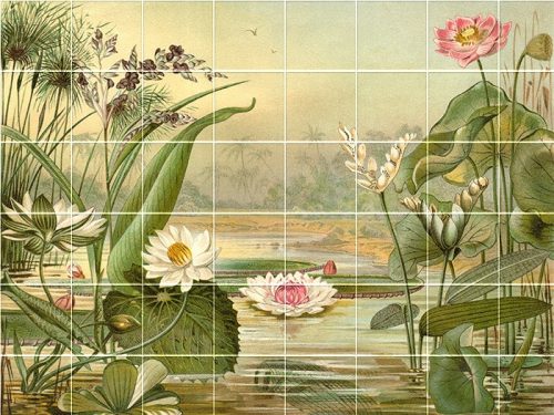 water lilies and exotic plants in tropical scenery – ceramic tile mural