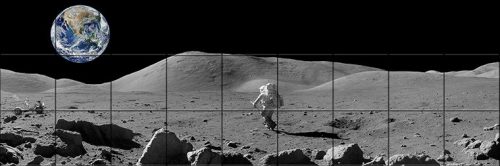 Tile mural of astronaut on the Moon - ceramic tile mural