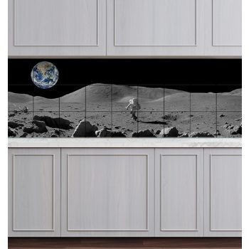 Tile mural of astronaut on the Moon - ceramic tile mural