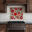Ceramic tile with traditional Hungarian Kalocsa embroidery floral pattern