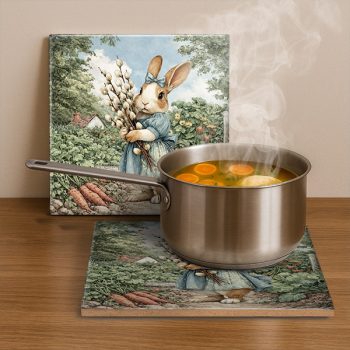 Nyuszi barka csokorral - edényalátét csempe
